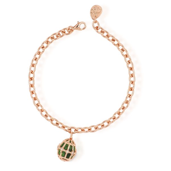 Tsar Collection - Bracciale in argento rosa con ovetto verde