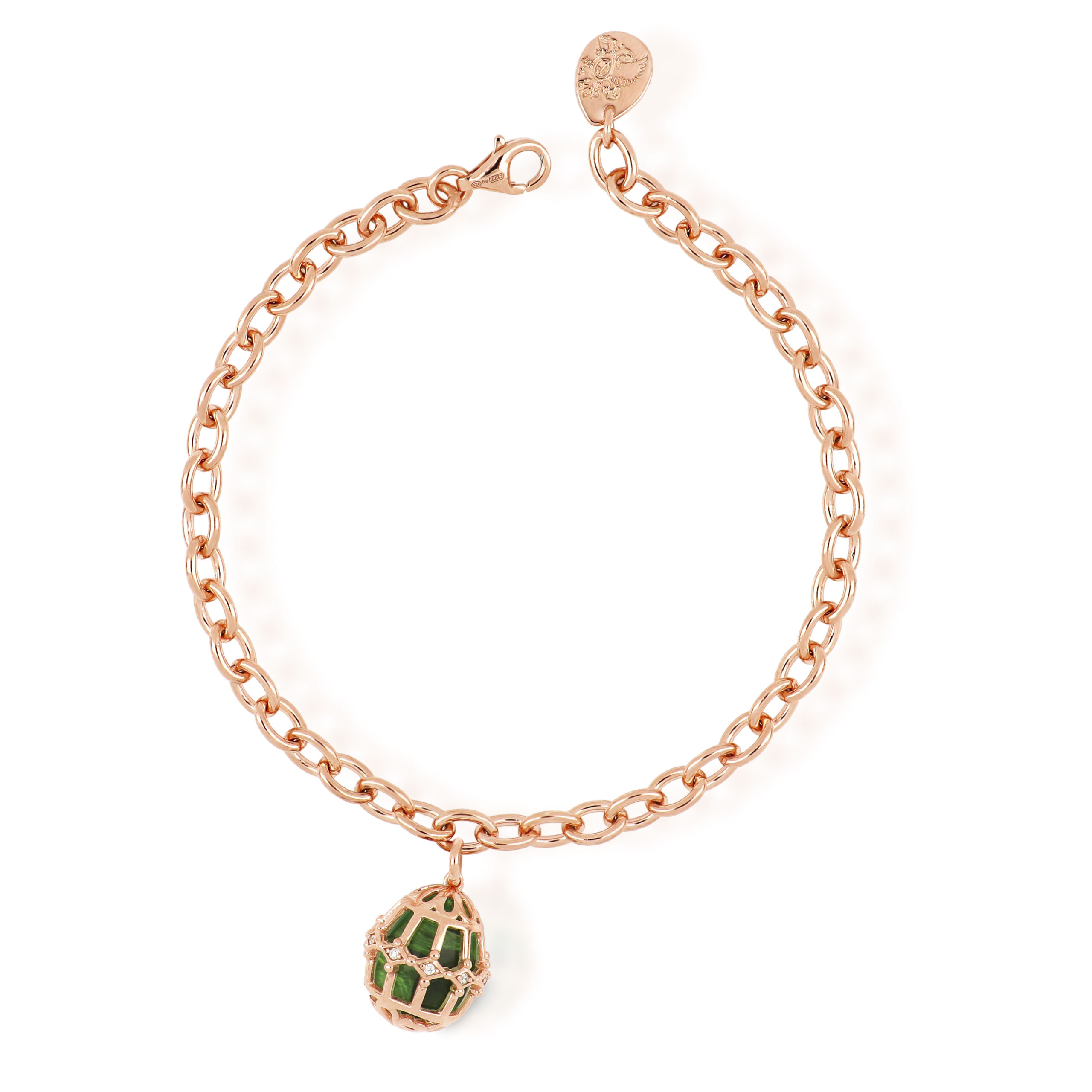 Tsar Collection - Bracciale in argento rosa con ovetto verde
