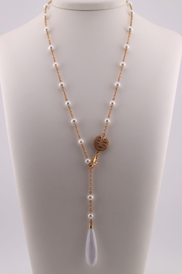 Collana oro rosa con agata, perle e brillanti