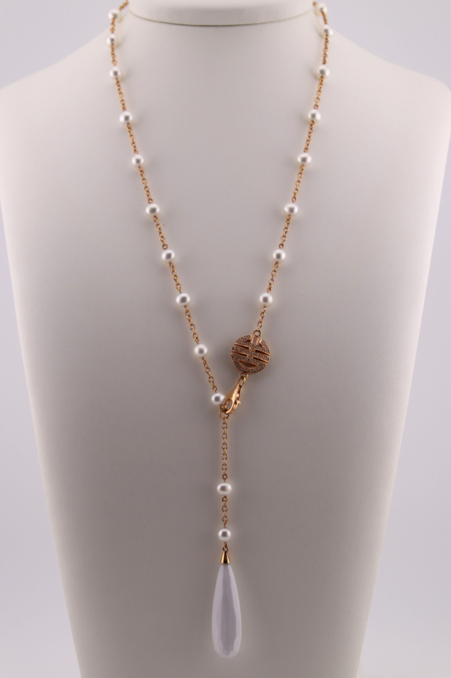 Collana oro rosa con agata, perle e brillanti