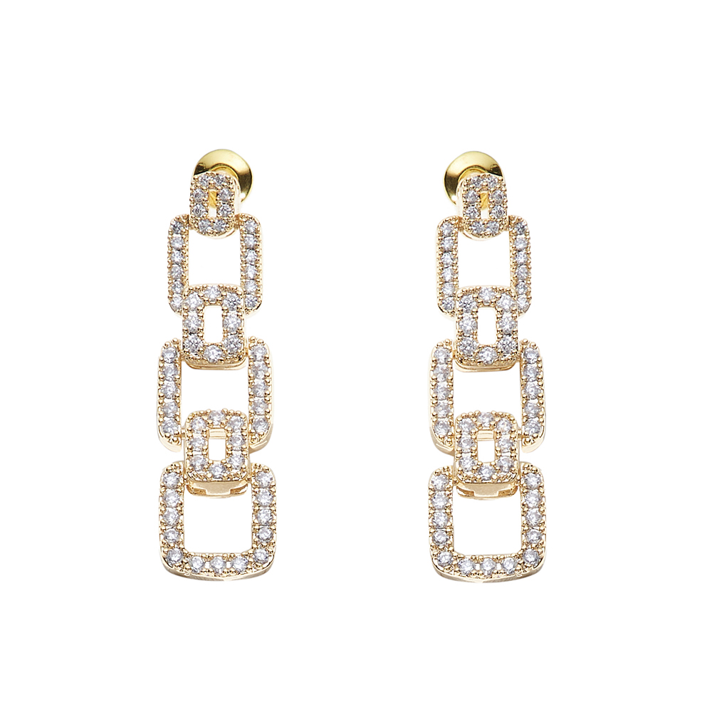 orecchini Ottaviani a maglie rettangolari e zirconi bianchi