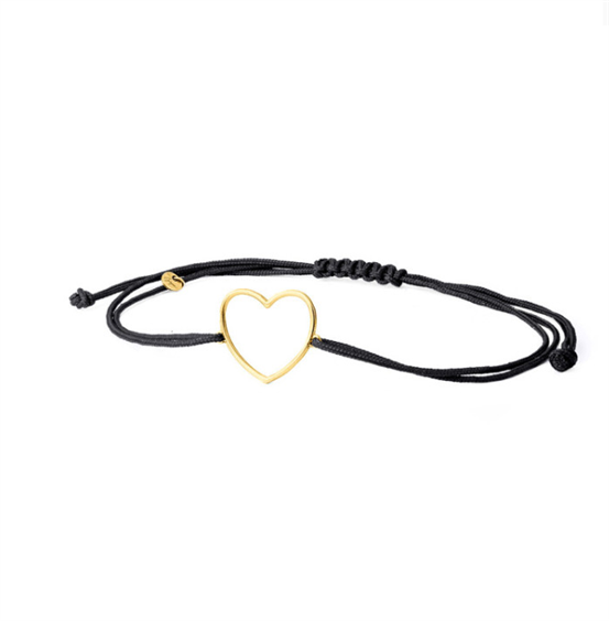 Ginger – Bracciale in oro 9 kt con Cuore e cordino colorato