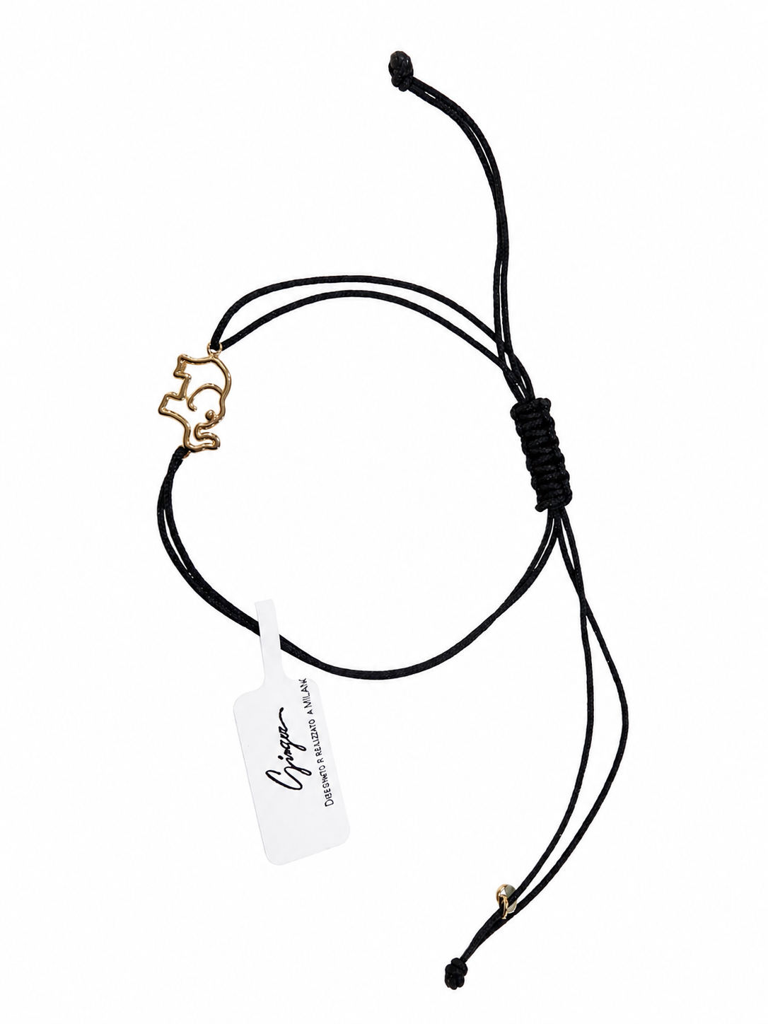 Ginger – Bracciale in oro con animale e cordino nero