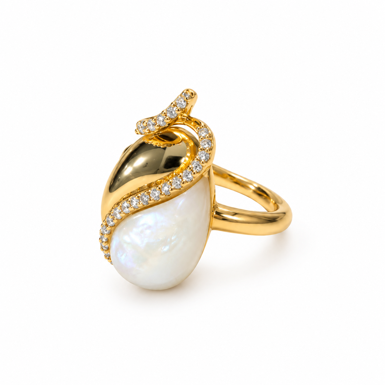 Anello madreperla e Argento Dorato 925