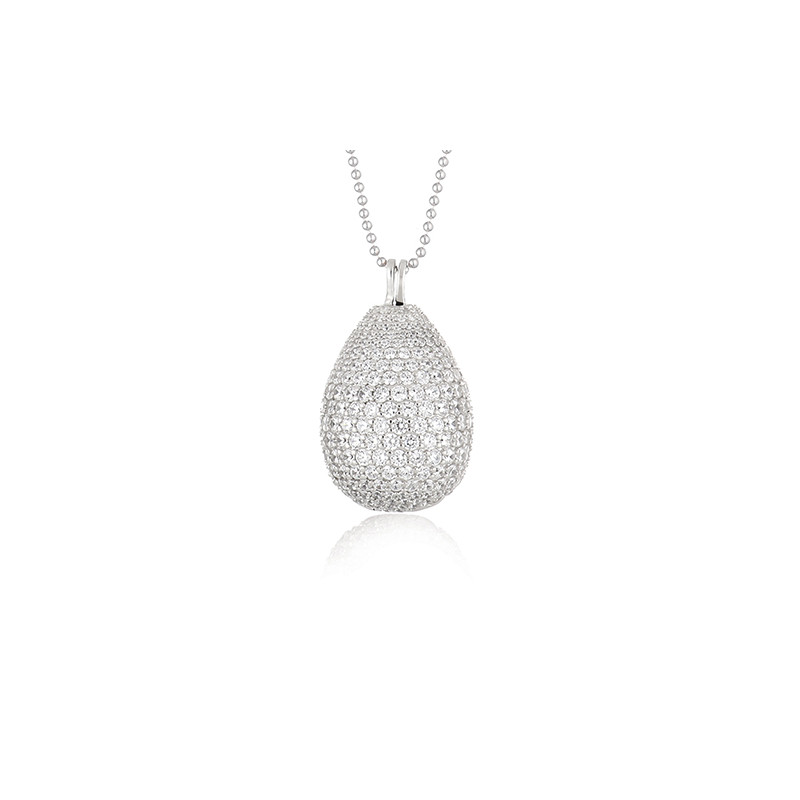 Ciondolo uovo apribile pavé silver Tsars Collection Nine da 35 mm con catena da 80 cm