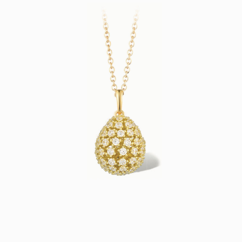 Ciondolo ovetto gold Nijinsky Tsars Collection in argento 925 con zirconi e catena regolabile 45+5 cm