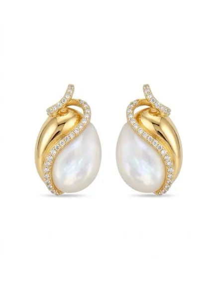 Orecchini Tsars Collection in argento 925 dorato con madreperla e zirconi bianchi