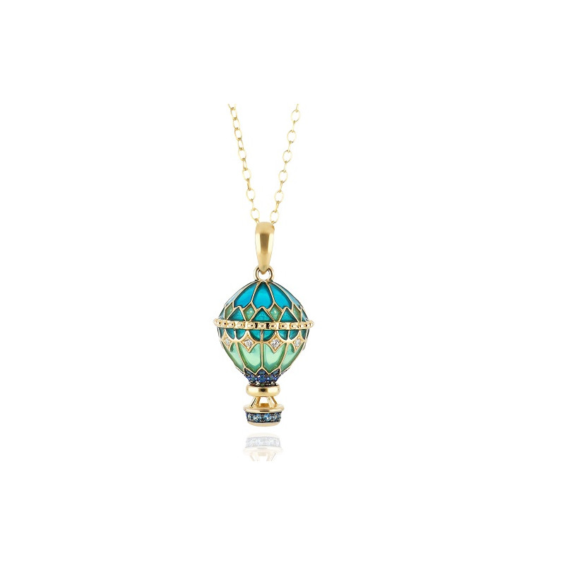 Pendente mongolfiera Tsars Collection in argento con smalto cattedrale, zirconi e catena da 65 cm